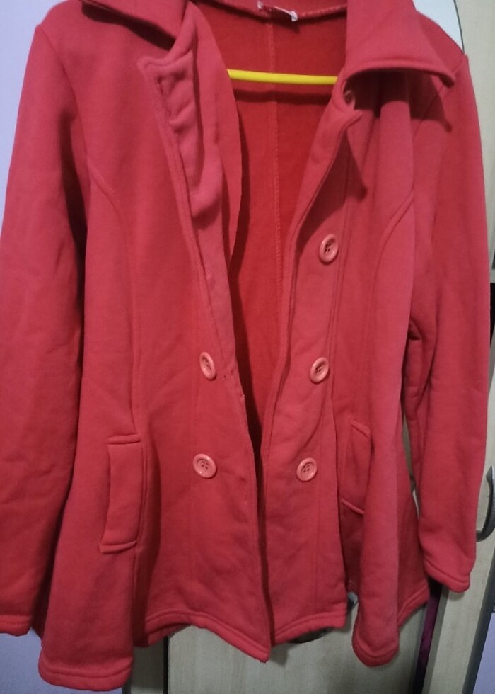 Belden dar içi polar trençkot tarzında kazak ceket  - Görsel 4