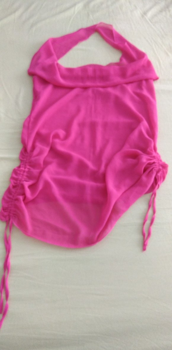 Pembe Drapeli İp Askılı plaj havuz elbisesi - Görsel 2