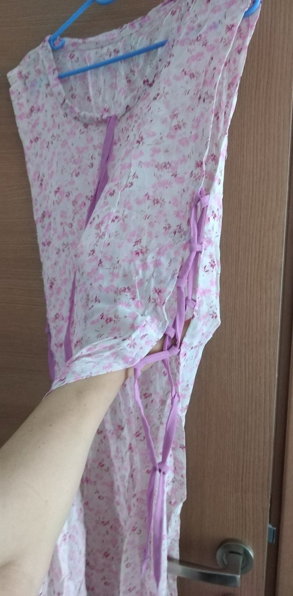 Pembeli morlu plaj, havuz kıyafeti. Yırtmaçlı ve yanlardan bağcı - Görsel 3