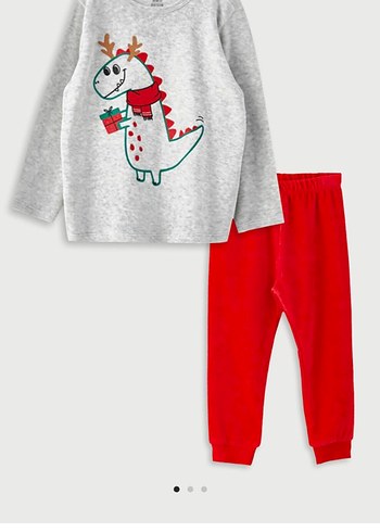 Dinozor Desenli Kadife Erkek Bebek Pijama Takımı