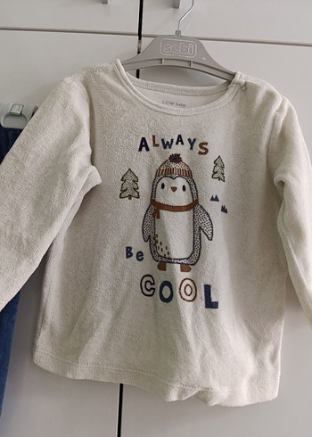 9-12 Ay Beden Erkek Bebek Kadife Pijama Takımı