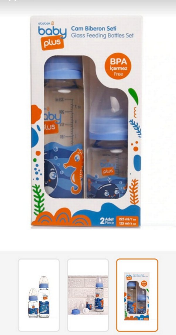 Baby Plus 2'li Mavi Cam Biberon Seti - Görsel 2