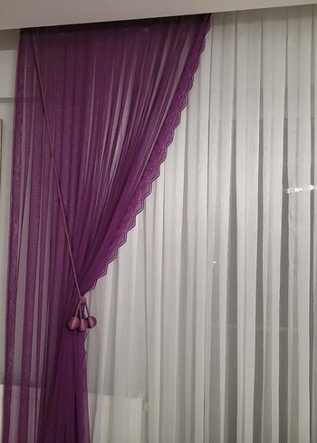 Mor Bağlamalı Tül Perde - Görsel 2