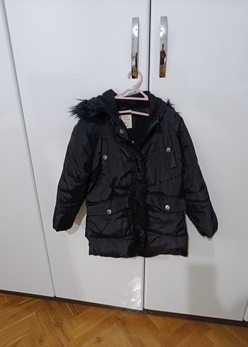 Siyah Kürklü kız Çocuk Mont - Görsel 3