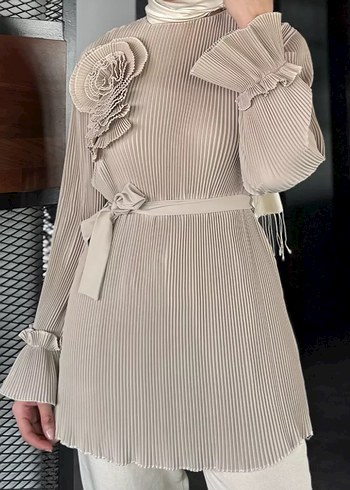 Bej Renkli Pilili Uzun Kollu Tunik - Görsel 2