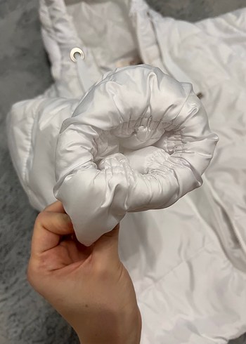 Beyaz Fermuarlı Midi Street Wear Kadın Mont - Görsel 5