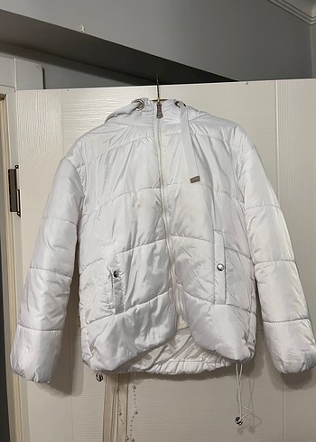 Beyaz Fermuarlı Midi Street Wear Kadın Mont - Görsel 2