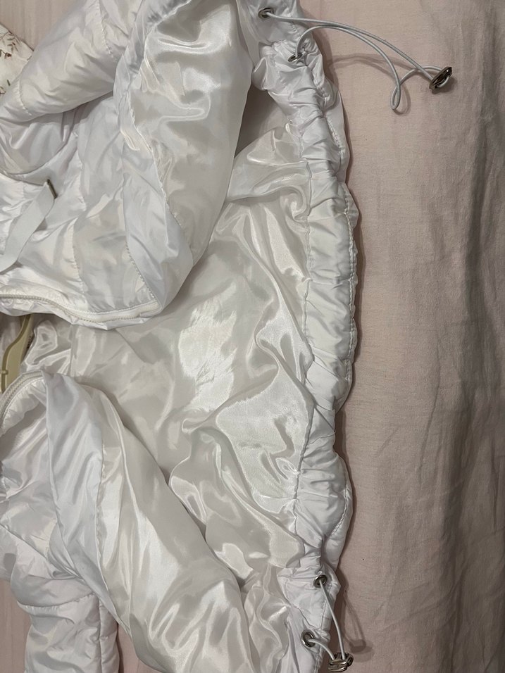 Beyaz Fermuarlı Midi Street Wear Kadın Mont - Görsel 4