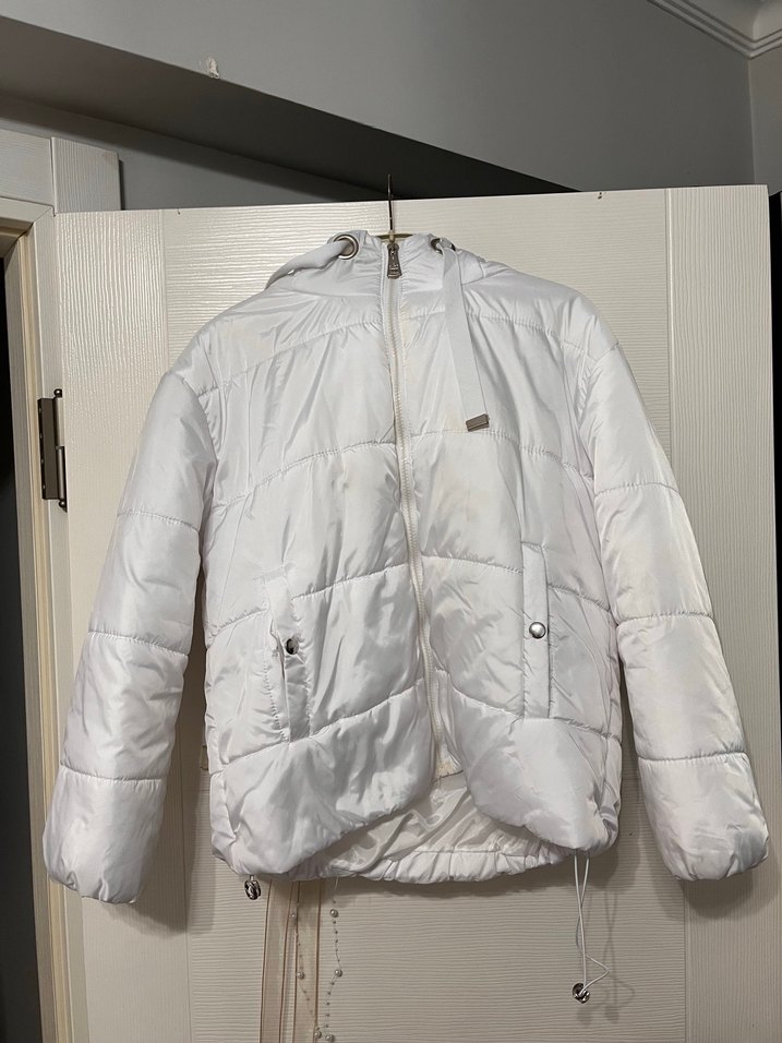 Beyaz Fermuarlı Midi Street Wear Kadın Mont - Görsel 2