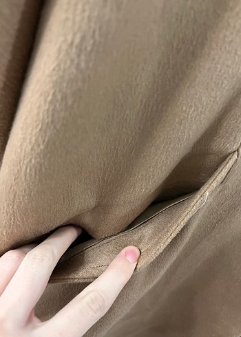 Bej Süet Uzun Kadın Kaban Kürklü - Görsel 4