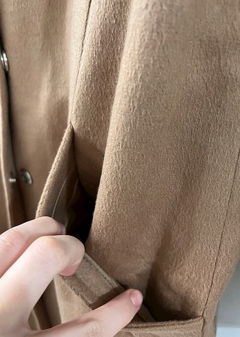 Bej Süet Uzun Kadın Kaban Kürklü - Görsel 3