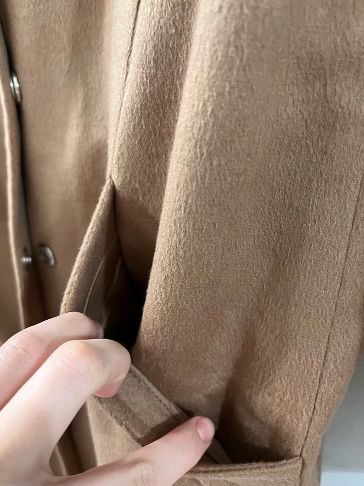 Bej Süet Uzun Kadın Kaban Kürklü - Görsel 3