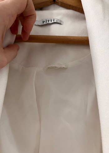 Beyaz Uzun Keten Kadın Kaban - Görsel 2