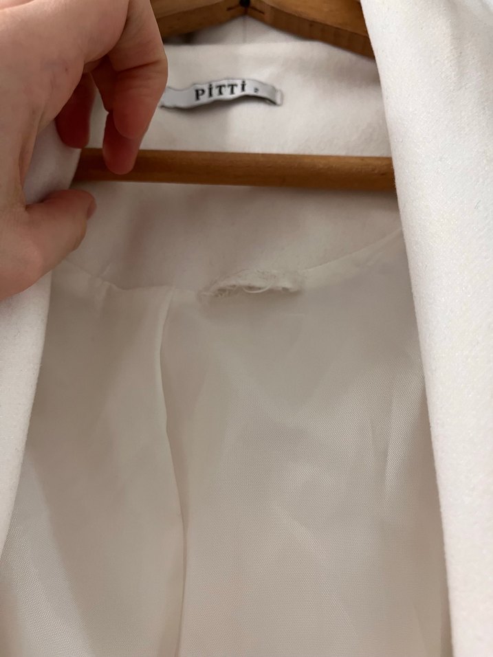 Beyaz Uzun Keten Kadın Kaban - Görsel 2