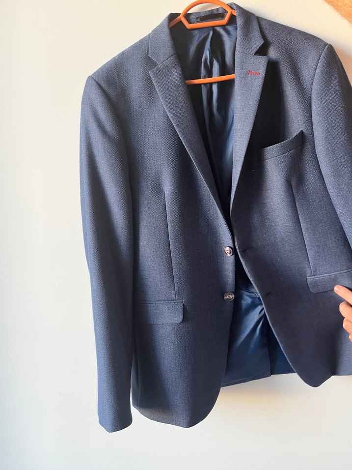 Düğmeli Erkek Mavi Takım Elbise Ceketi - Görsel 2