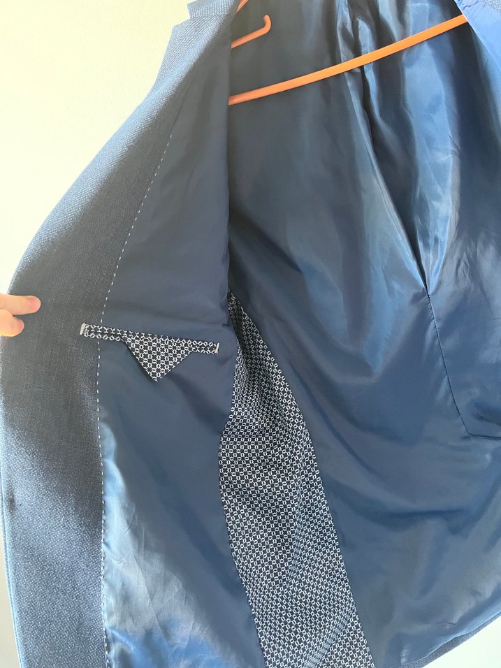 Düğmeli Erkek Mavi Takım Elbise Ceketi - Görsel 4