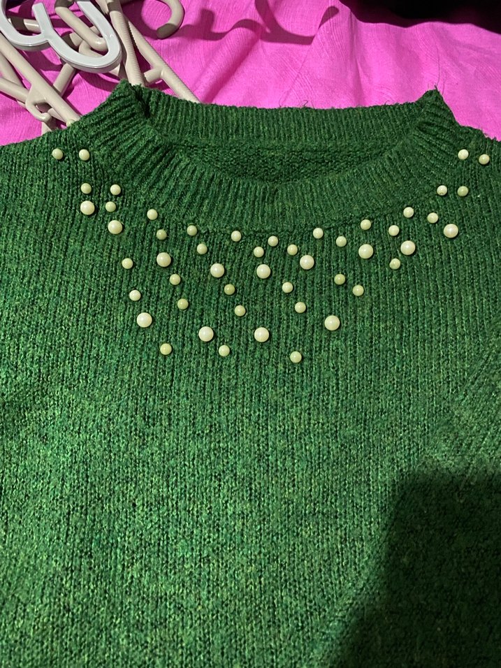 İnci Detaylı Yeşil Triko Kazak - Görsel 2