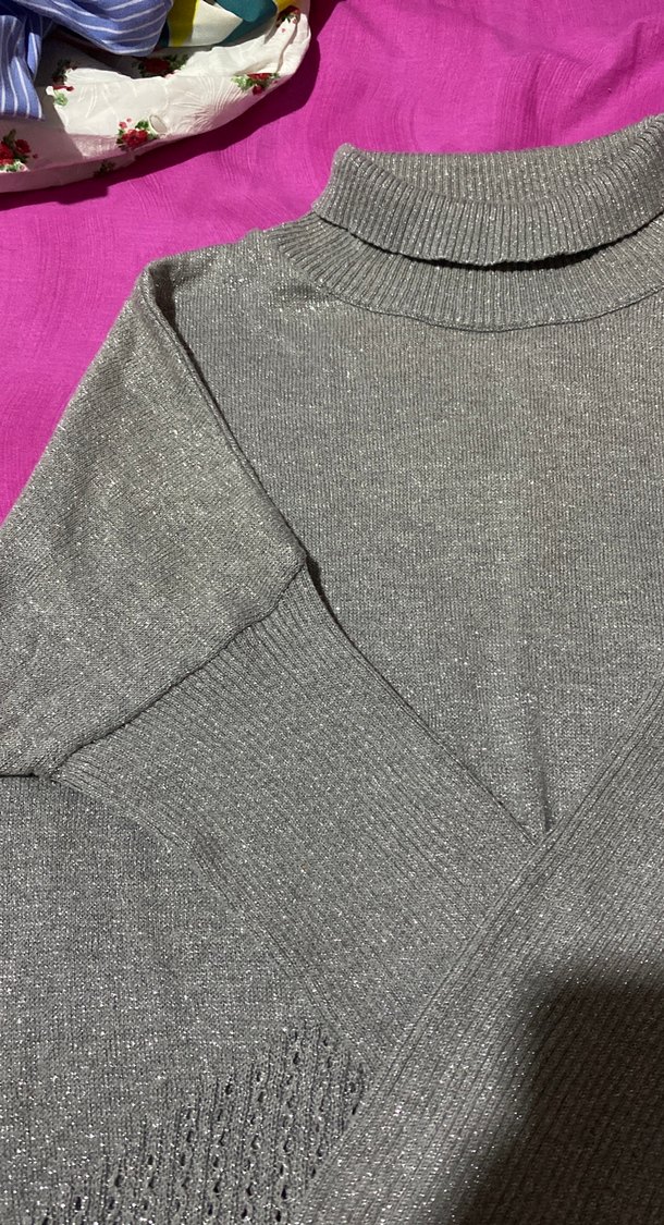 Gri Örme Boğazlı Kadın Kazak - Görsel 3