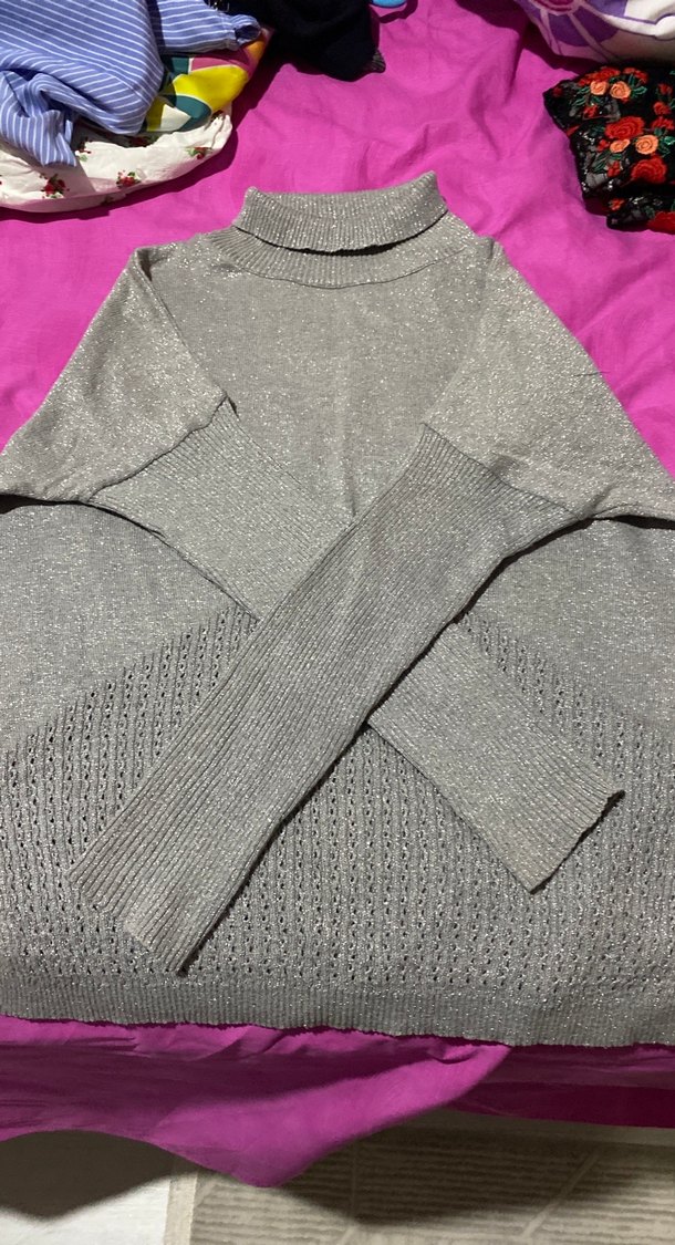 Gri Örme Boğazlı Kadın Kazak - Görsel 2