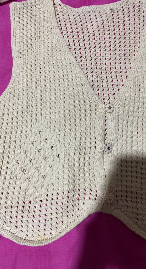 Beyaz Örgü Kadın Süveter V Yaka - Görsel 2