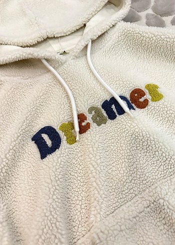 Kapüşonlu Beyaz Peluş Sweatshirt - Görsel 2