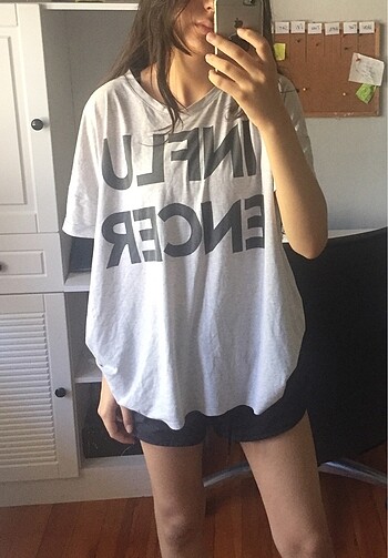 INFLUNCER yazı baskılı oversize t-shirt