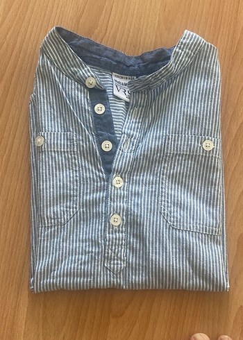 Erkek Çocuk Kısa Kollu Çizgili Kot Gömlek - Görsel 3