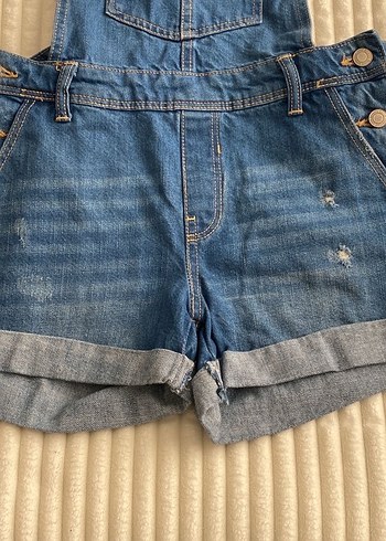 Kadın Koyu Mavi Kısa Denim Salopet - Görsel 2