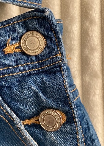 Kadın Koyu Mavi Kısa Denim Salopet - Görsel 7