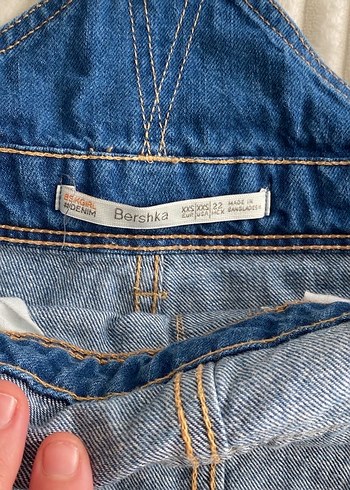 Kadın Koyu Mavi Kısa Denim Salopet - Görsel 6