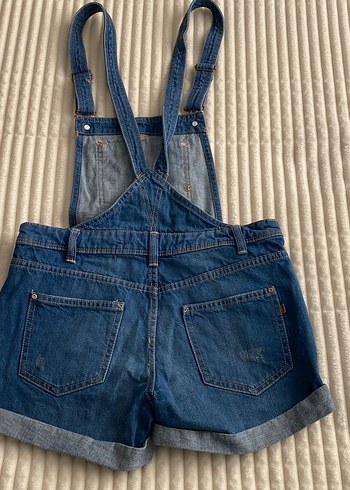 Kadın Koyu Mavi Kısa Denim Salopet - Görsel 3