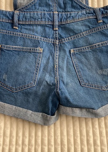 Kadın Koyu Mavi Kısa Denim Salopet - Görsel 5