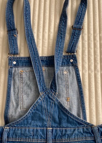 Kadın Koyu Mavi Kısa Denim Salopet - Görsel 4