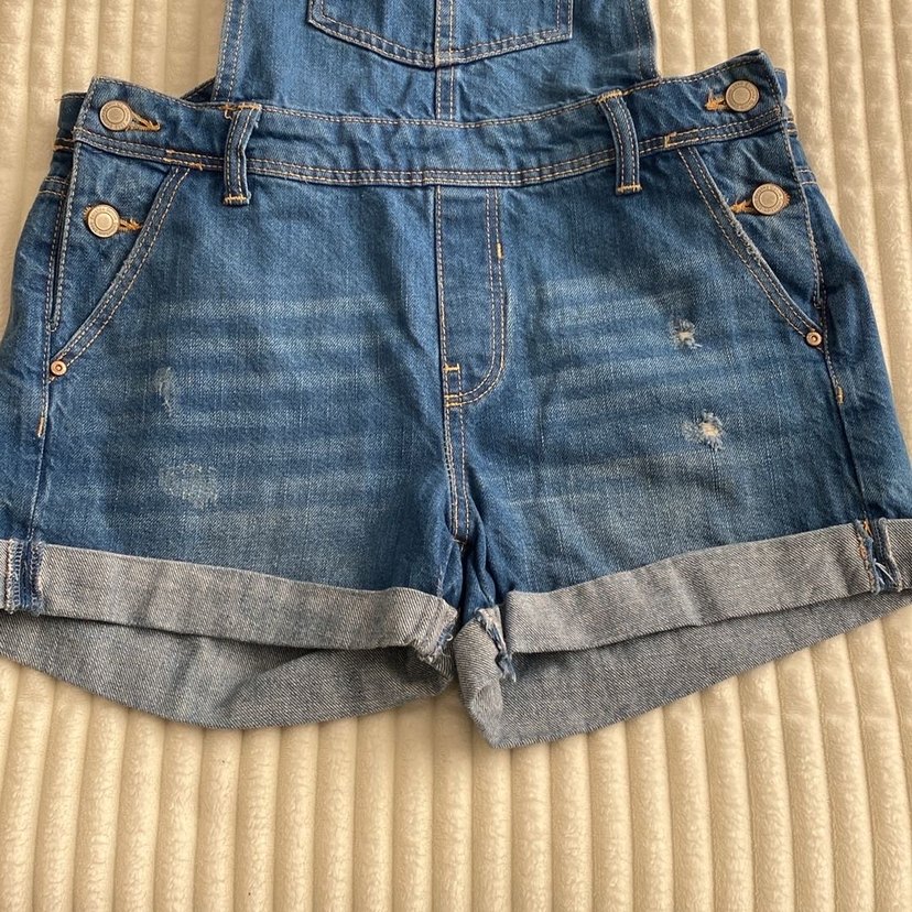 Kadın Koyu Mavi Kısa Denim Salopet - Görsel 2