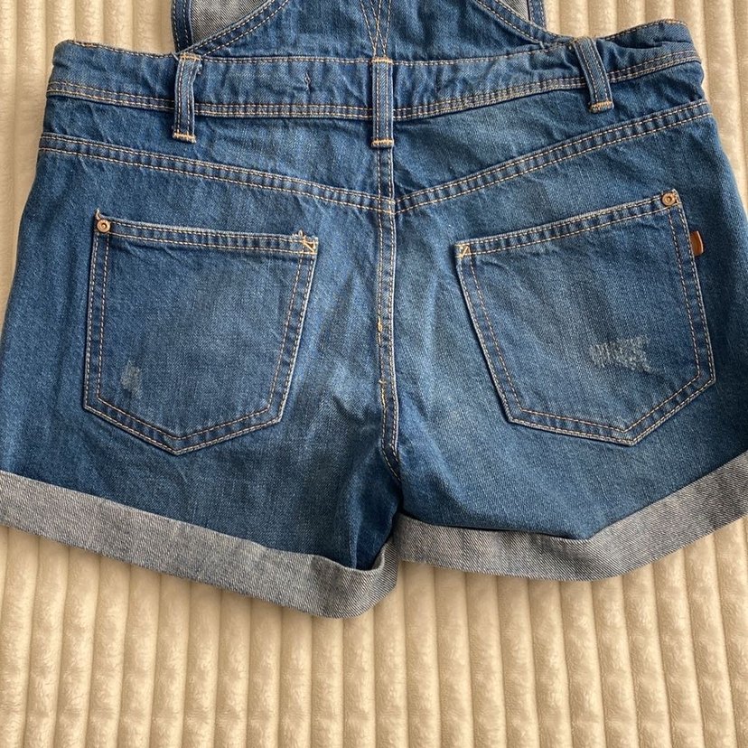 Kadın Koyu Mavi Kısa Denim Salopet - Görsel 5