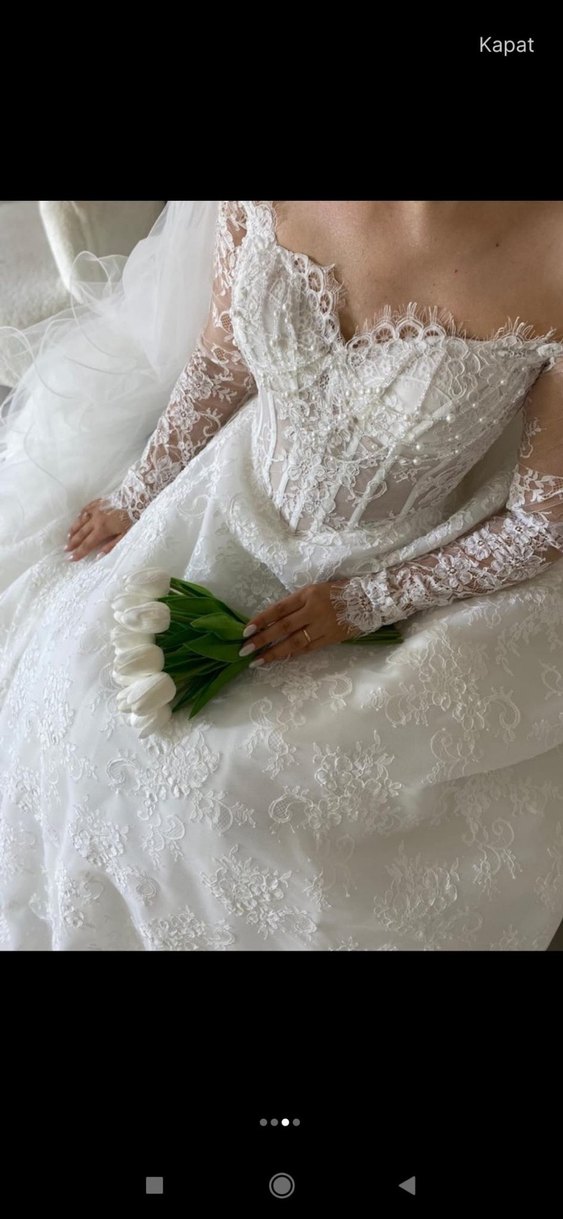 Uzun Kollu madonna gelinlik - Görsel 3