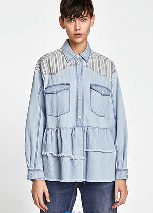 l Beden mavi Renk ZARA Ruffled Denim Shirt