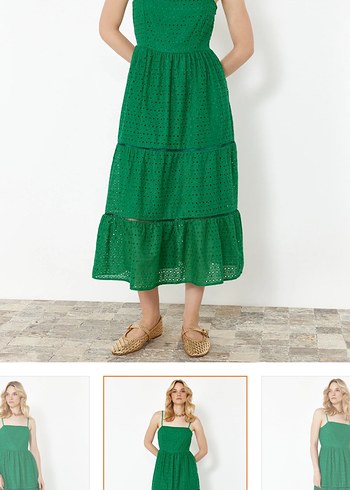 Yeşil Nakışlı Uzun Bohem Elbise - Görsel 3