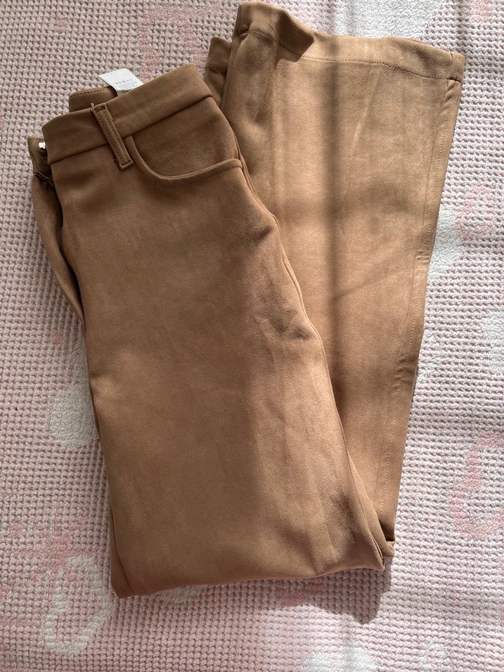 Kahverengi Kadın Süet  Pantolon - Görsel 3