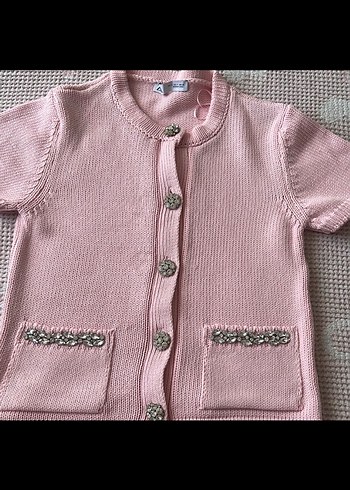 Pembe Kısa Kollu Düğmeli kazak - Görsel 2