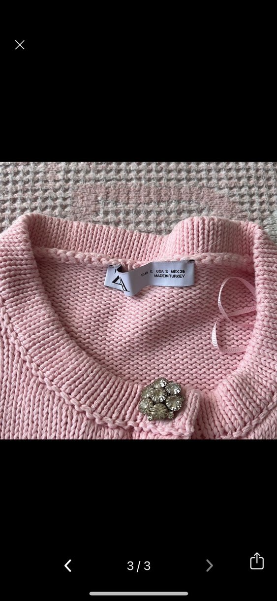 Pembe Kısa Kollu Düğmeli kazak - Görsel 3