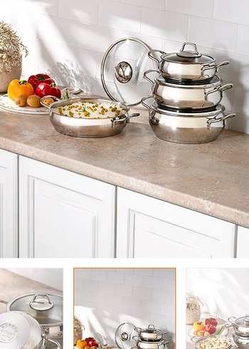 Parlak Beyaz 8 Parça Tencere Seti - Görsel 3