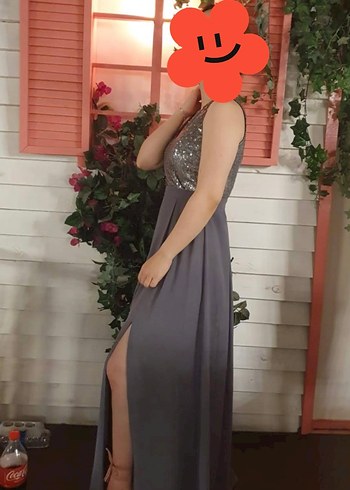 Gri Pullu Abiye Elbise - Görsel 7