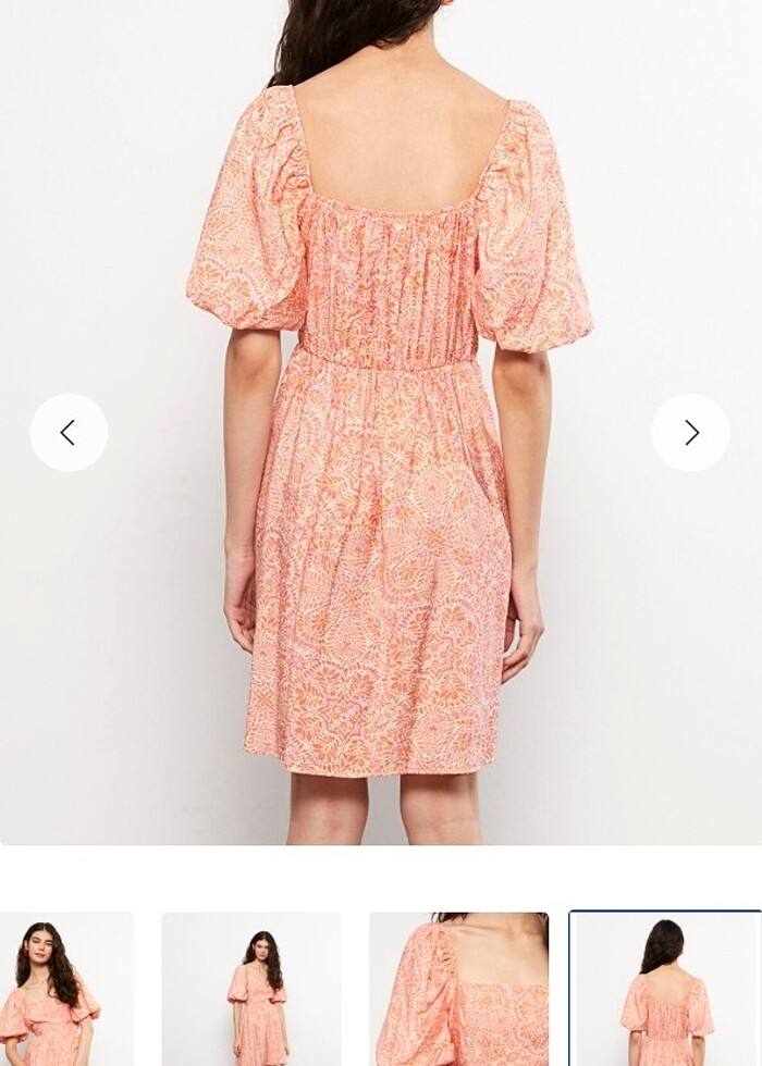 Kare yaka desenli balon kol elbise - Görsel 2