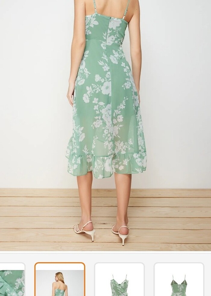 Trendyolmilla çiçek desenli yeşil elbise - Görsel 2