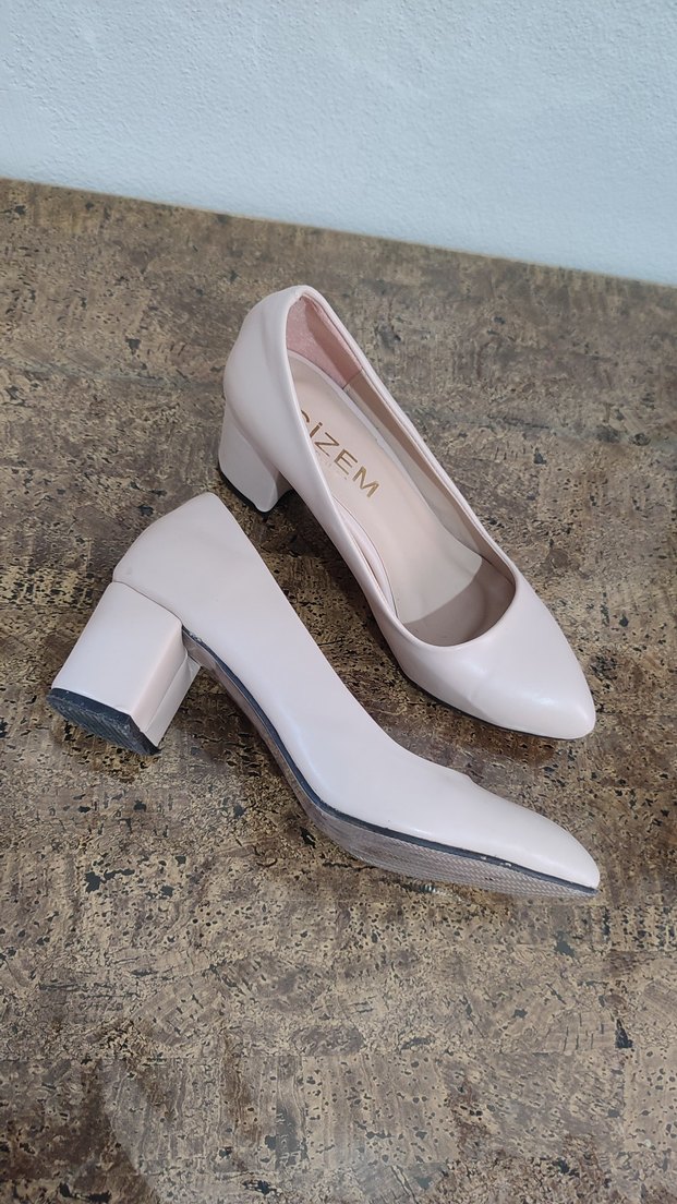 Bej Kadın Blok Topuklu Stiletto - Görsel 3