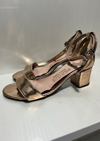 Altın Renkli tek bant  Kadın Topuklu Sandalet - Görsel 2