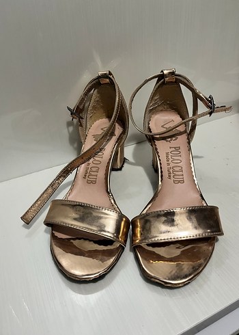 Altın Renkli tek bant  Kadın Topuklu Sandalet - Görsel 4