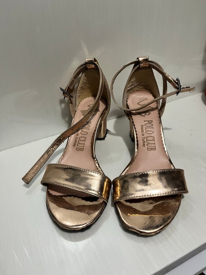 Altın Renkli tek bant  Kadın Topuklu Sandalet - Görsel 4