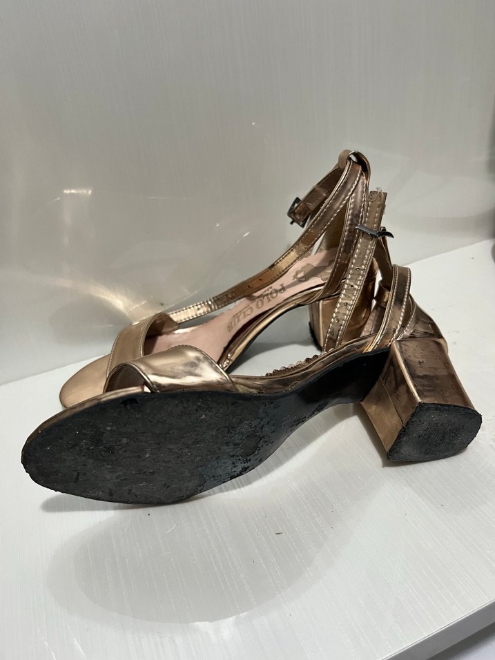 Altın Renkli tek bant  Kadın Topuklu Sandalet - Görsel 3